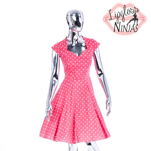 Sara Dresses & Skirts - polka dot coral pinup retro dress